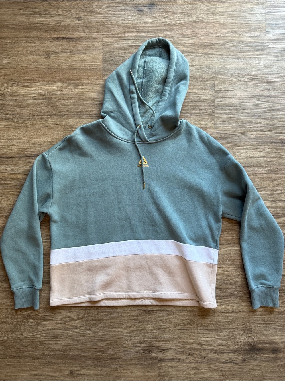 Reebok Sage Green, White & Cream Colorblock Hooded Sweatshirt